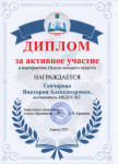 ДИПЛОМ за активное участие, в мероприятиях Недели молодого педагога